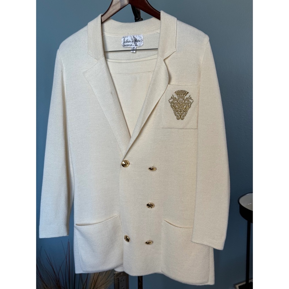 Vintage Cream Knit Skirt Suit Set | Arthur Kober Tricoville London DISPA Sz 10 - Picture 2 of 12